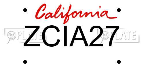 ZCIA27 California License Plate