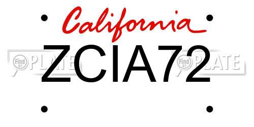 ZCIA72 California License Plate