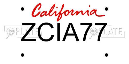 ZCIA77 California License Plate