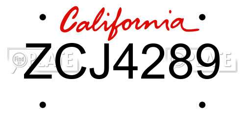 ZCJ4289 California License Plate