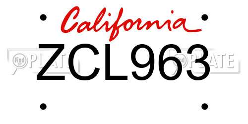 ZCL963 California License Plate