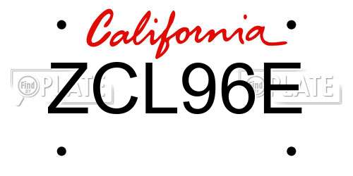 ZCL96E California License Plate