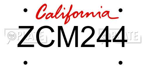 ZCM244 California License Plate