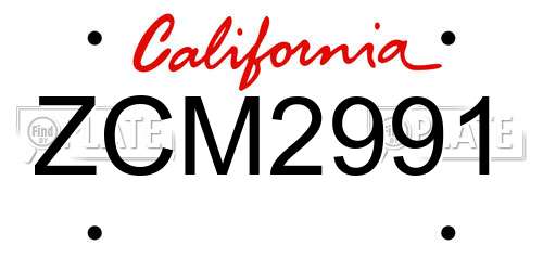 ZCM2991 California License Plate