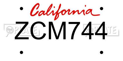 ZCM744 California License Plate