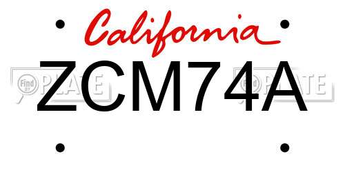 ZCM74A California License Plate