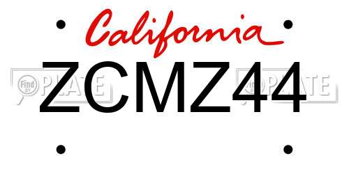ZCMZ44 California License Plate