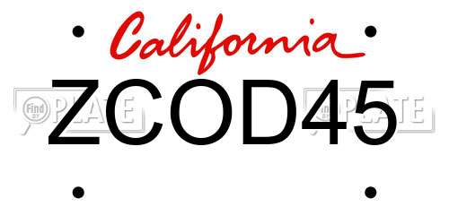 ZCOD45 California License Plate