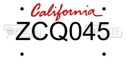 ZCQ045 California License Plate