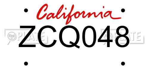 ZCQ048 California License Plate