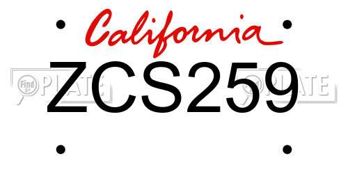 ZCS259 California License Plate