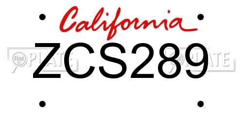 ZCS289 California License Plate