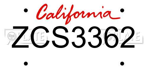 ZCS3362 California License Plate