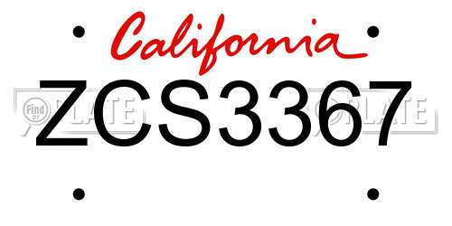 ZCS3367 California License Plate