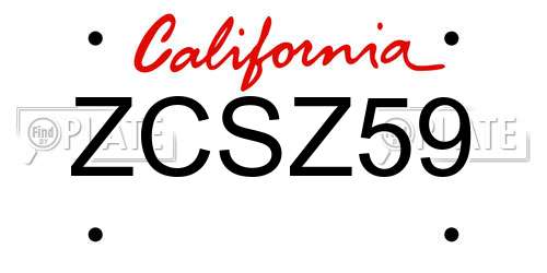 ZCSZ59 California License Plate