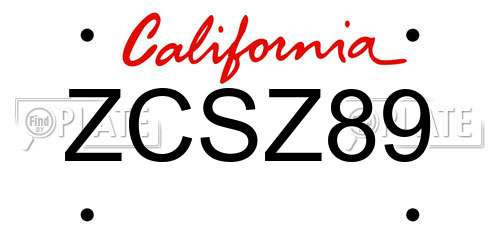 ZCSZ89 California License Plate