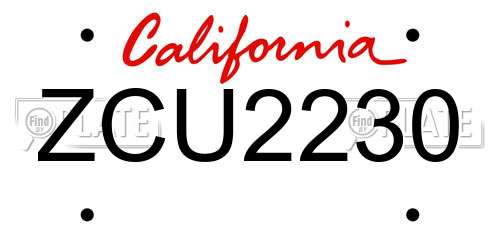 ZCU2230 California License Plate