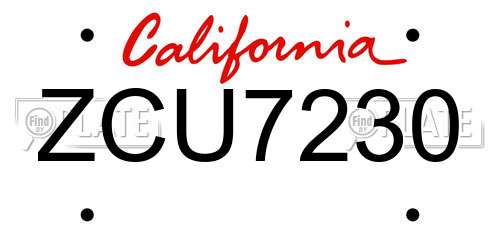 ZCU7230 California License Plate