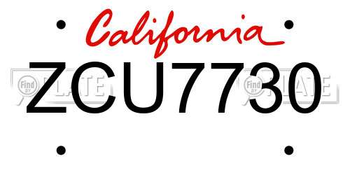 ZCU7730 California License Plate