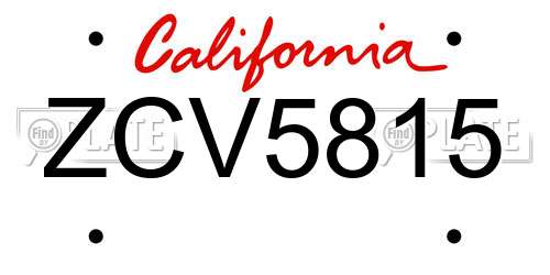ZCV5815 California License Plate