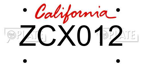 ZCX012 California License Plate