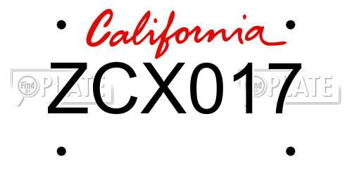 ZCX017 California License Plate