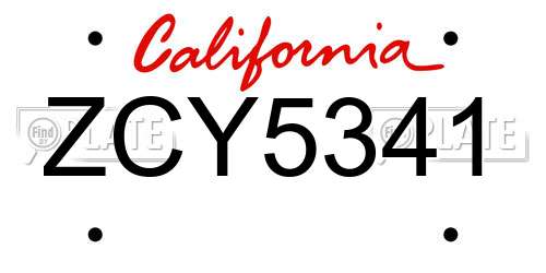 ZCY5341 California License Plate