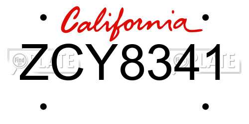 ZCY8341 California License Plate