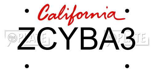 ZCYBA3 California License Plate
