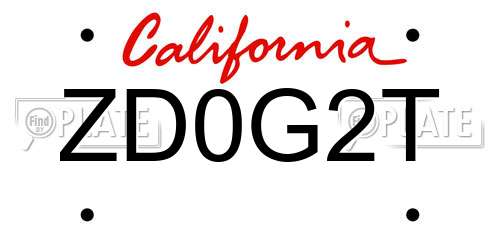 ZD0G2T California License Plate
