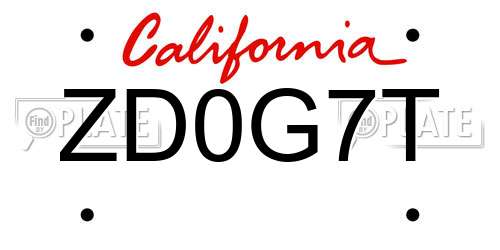 ZD0G7T California License Plate