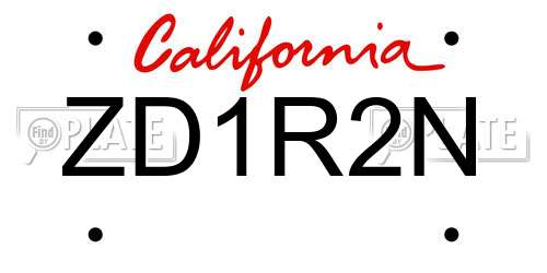 ZD1R2N California License Plate