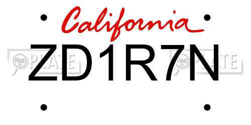 ZD1R7N California License Plate