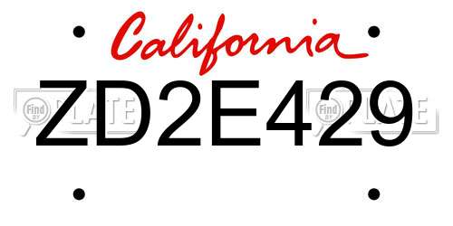 ZD2E429 California License Plate