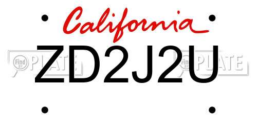 ZD2J2U California License Plate