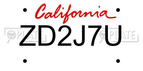 ZD2J7U California License Plate