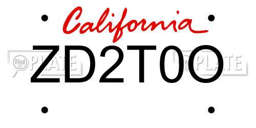 ZD2T0O California License Plate