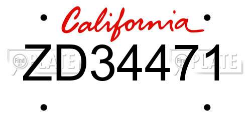 ZD34471 California License Plate