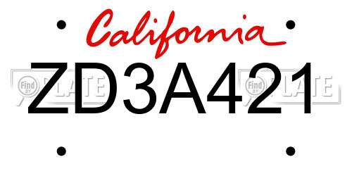 ZD3A421 California License Plate