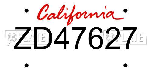 ZD47627 California License Plate