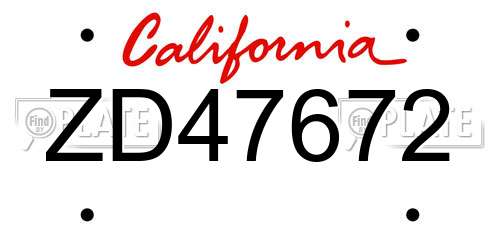 ZD47672 California License Plate