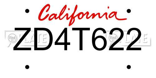ZD4T622 California License Plate