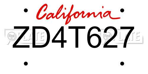ZD4T627 California License Plate