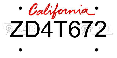 ZD4T672 California License Plate