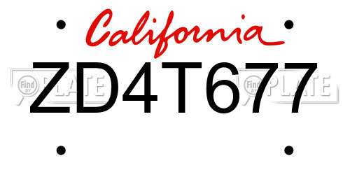 ZD4T677 California License Plate