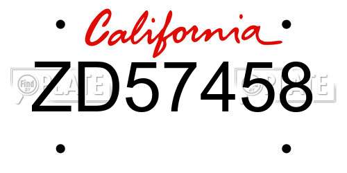 ZD57458 California License Plate