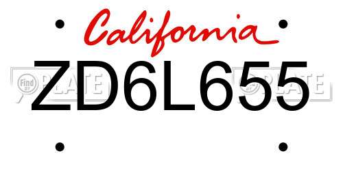 ZD6L655 California License Plate