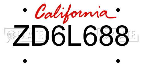 ZD6L688 California License Plate