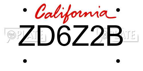 ZD6Z2B California License Plate
