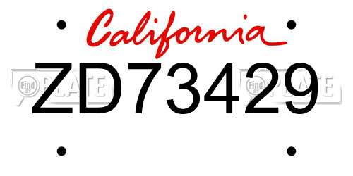 ZD73429 California License Plate